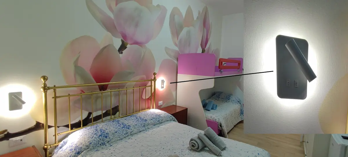 camera 1 magnolia particolare abatjour con luce di lettura e luce diffusa